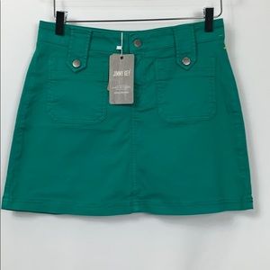 NWT Jimmy Key green mini skirt size Lg. Runs small
